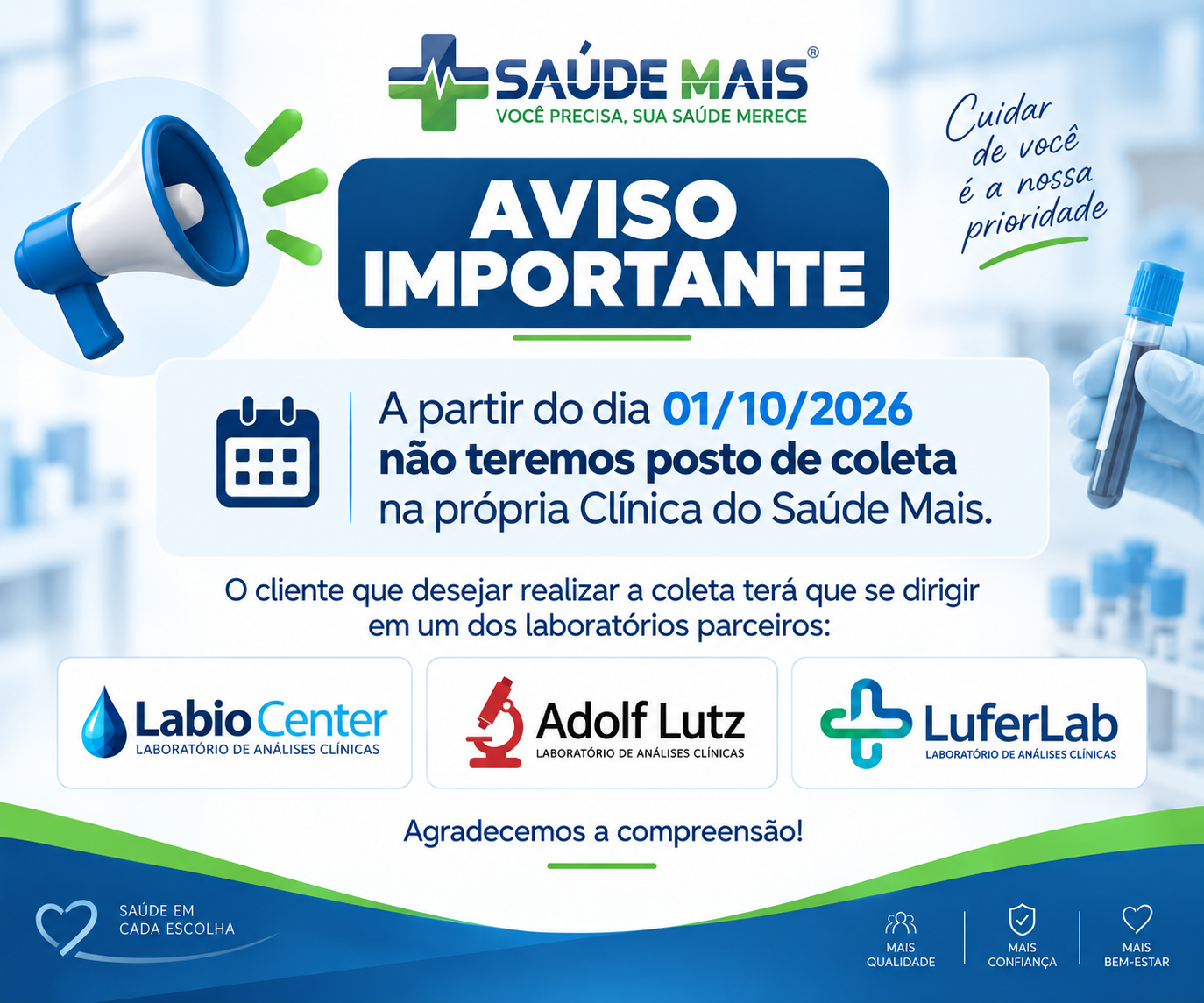 Aviso importante sobre o posto de coleta
